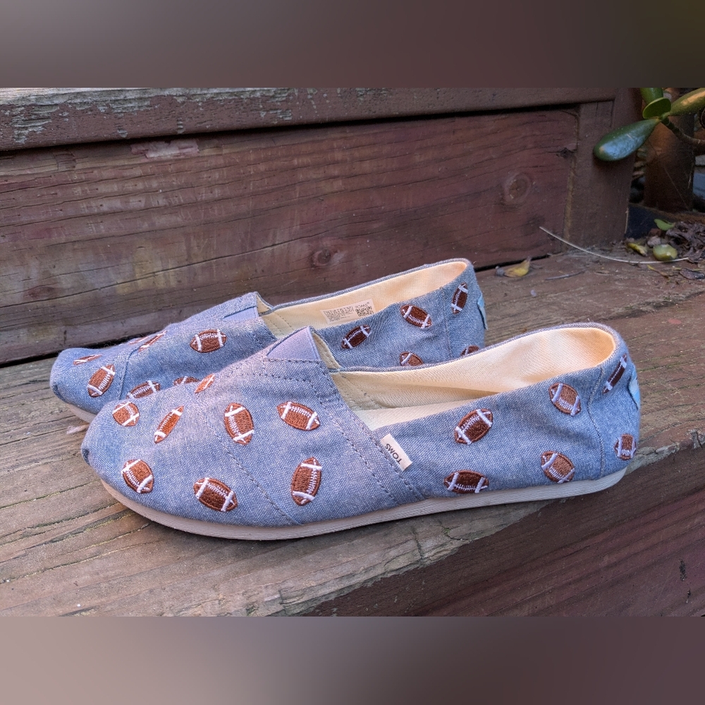 TOMS size 7.5 Football Print Slip-On Shoes